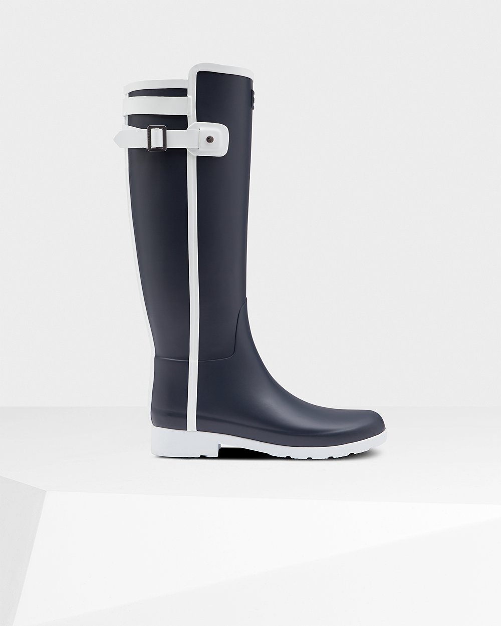 Womens Hunter Refined Slim Fit Contrast - Tall Rain Boots Navy/White - 0298-XEHVD